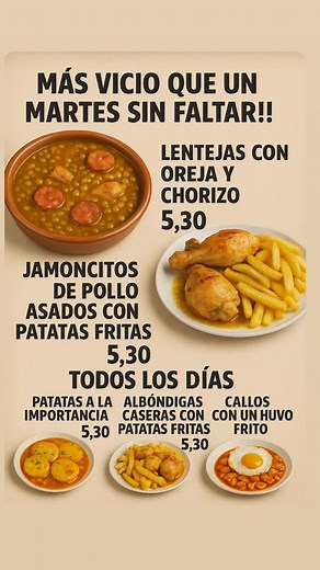 🎯 Martes en Solola® 🔥 Lentejas con oreja y chorizo 🍗 Jamoncitos asados con patatas 💥 Y los clásicos que no fallan: 🥔 Patatas a la importancia 🍝 Albóndigas 🥚 Callos con huevo frito 💸 Desde 5,30 € 📍 Bar Solola — Aquí se come de verdad. #MartesConSabor #MenúDelDía #BarSolola #ComidaCasera #CallosPower #FoodTok #ValladolidComeBien #SololaStyle | Café Solola
