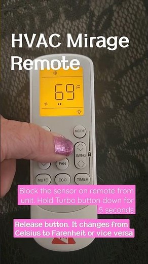 changing between F° and C° on HVAC Mirage remote