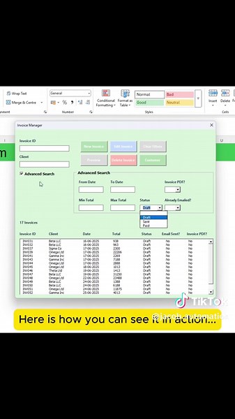 🧾 Tired of messy invoicing? Meet your new favorite tool: my all-in-one Invoice Management System for Excel 💼 Perfect for freelancers, small biz owners, and service providers — this no-subscription tool lets you create, manage, and send professional invoices without relying on clunky software or monthly fees. ✅ Send invoices via Outlook ✅ Save to PDF with 1 click ✅ Track status: Draft / Sent / Paid ✅ Auto-calculates totals, tax, and due dates ✅ Manage clients services in a clean database ✅ Full