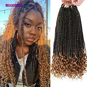 14 Inch Crochet Box Braids Hair Curly Ends Ombre Brown Curly Wave Synthetic Box Hair For Braid 6Packs 22 Strands/pcs Crochet Braids For Women(14inch, 1B/27#) …