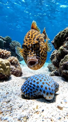 Orange-Lined Triggerfish vs. Blue-Spotted Shell – Crushing Reef Hunter! #shorts