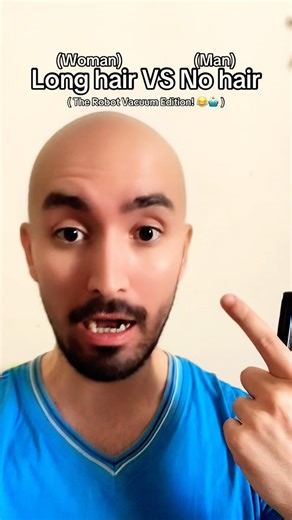 Pria botak No hair man VS Long hair woman robot vacuum cleaner @v@volosilievna