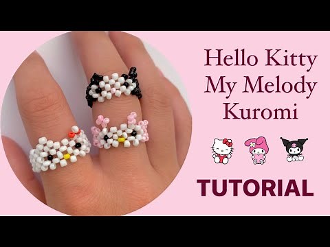 Beaded Hello Kitty Ring Tutorials | Hello Kitty, My Melody, Kuromi | RingsbyChessa