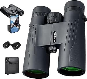 12x42 HD Binoculars for Adults High Powered Binoculars with Upgraded Phone Adapter Waterproof Compact Binocular with Low Light Night Vision for Bird Watching Hunting Outdoor Sports Concerts Black