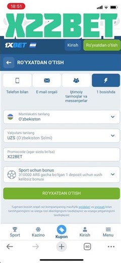 1xBet promo code Uzbekistan 🇺🇿 2026. bonus kod 1xBet Uzbekistan. ro‘yxatdan bonus 1xBet