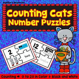 Back to School Counting to 20 Cats Number Puzzles | Math Worksheets | Math Game