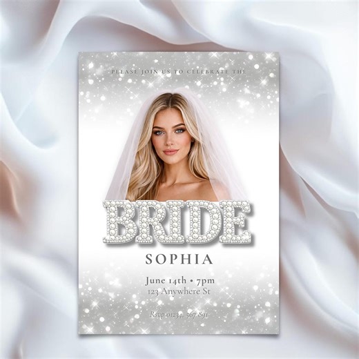 Sparkly Silver Bride Invitation Template, Bridal Shower Invite, Bachelorette Party Invite, Editable Canva Template, Modern Glitter Bride Inv - Etsy