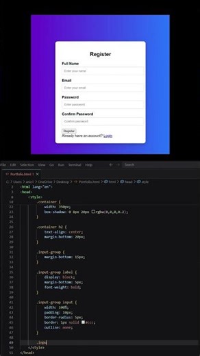 🔥 Create a Modern Registration Form with HTML & CSS in 60 Seconds! #shorts