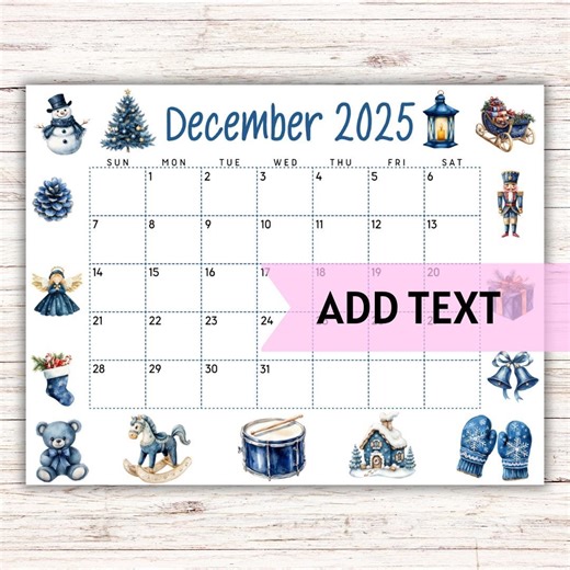 EDITABLE Printable December Calendar 2025 | Cute Blue Christmas Themed Calendar W/ Christmas Tree | Holiday Calendar | Classroom Calendar - Etsy