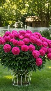 This lush beauty is a peony🌸 (Paeonia lactiflora)🌸, blooming in vivid bright pink with full, ruffled petals. #peony #garden #gardening #flowers | Ammy Lia