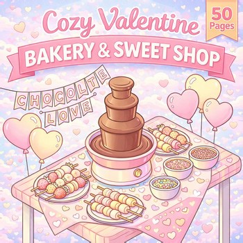 Valentine's Day Coloring Pages | Cozy Bakery & Sweet Shop | 50 Printable Sheets