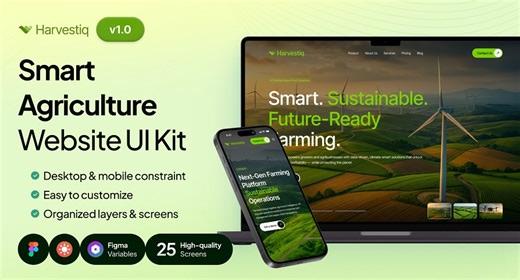 Harvestiq - Smart & Sustainable Agriculture Website & Mobile UI Kit | Figma