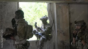 Soldier in civil war, ruin building.
