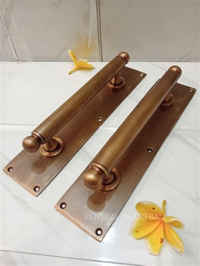 Pair of Antique Brass Door Pull Handles | Vintage Solid Brass Entry Hardware - Etsy