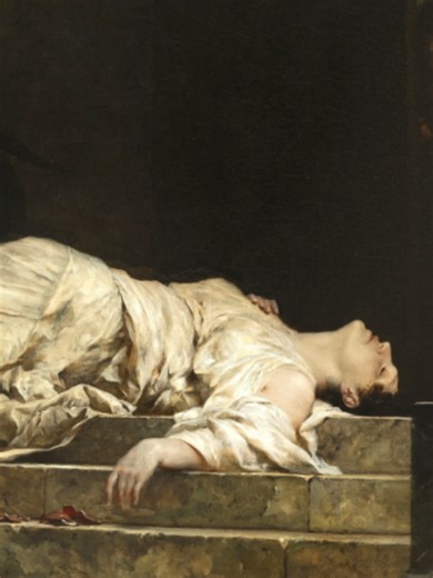 Selene (1886) By Ferdinand von Keller At first, the dog looks like her guardian. It is not. Argus has just attacked Selene and caused her fall. She is alive, and help is coming. Keller freezes the story before the rescue arrives. Follow @bymuseum for more stories hidden in paintings.
