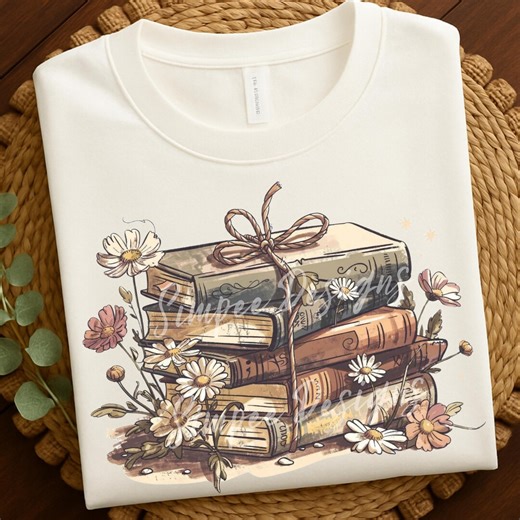 Vintage Book Stack PNG | Floral Bookish Sublimation Design | Digital Downloads - Etsy