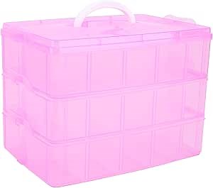 Large Stackable Craft Storage Containers, 3 Layers Hair Accessories Organizers Box with Adjustable Compartments, Plastic Bead Organizer Case for Art Supplies, Jewelry, Toys, Nail, Embroidery