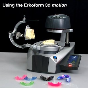Designed to shorten your patients' wait time, the Erkoform-3dmotion with Occluform-3 attachment from Erkodent® fabricates 14 different appliances, from bite splints to bleach trays and mouthguards, all in a matter of minutes. Invest in efficiency for your practice today: bit.ly/Erkoform3dMotion | Glidewell Dental