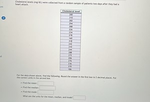 Cholesterol levels (mg/dL) were collected from a random sample ... | Filo