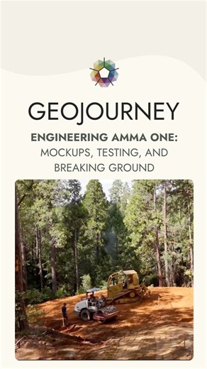 Catch the full episode 4 of our GeoJourney Series today on Youtube! This episode takes you inside Geoship’s engineering process and first build, revealing how digital design becomes physical reality. We follow the team as they iterate through Mockup 2.0, refining each hub, strut, and connection through 3D printing, full-scale testing, and advanced scanning before heading to Nevada City for a look at the Amma One site as the foundation work begins. Each phase brings us closer to realizing a new k