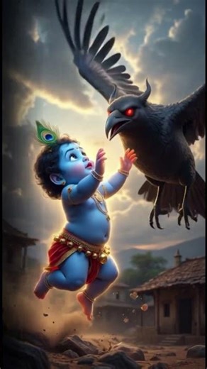 Divine Baby Krishna vs Giant Crow 🦚✨ | Epic Mythological Baby Short | Cute & Powerful AI Animation