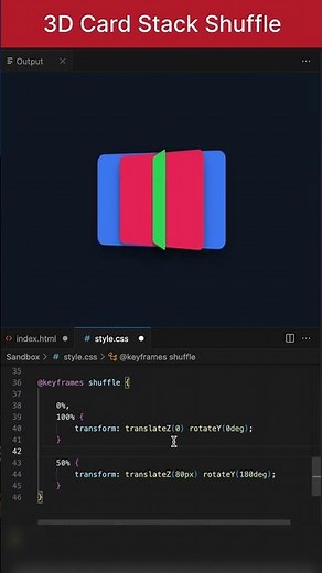 3D Card Stack Shuffle animation using HTML and CSS #shorts