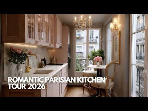 Romantic Parisian Kitchen Tour 2026 | Blush Pink & Ivory Vintage Small Kitchen Ideas