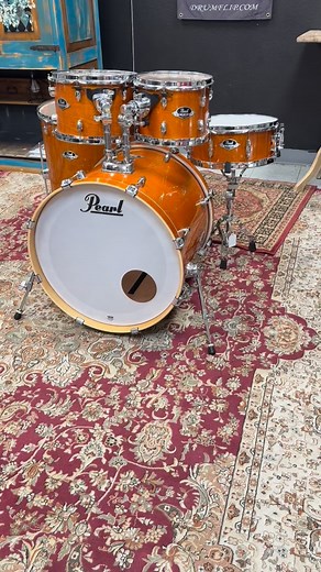 $600.00 Pearl Export Honey Amber high gloss lacquer finish. Barely used with original heads. 22x18,16x16,12x8,19x7,14x5.5”. 6ply poplar/mahogany shells, beautiful finish! SST construction for durability and tone Hand-selected mahogany/poplar shells Opti-Loc mounting system for wobble-free performance and improved resonance. #pearl #export #deal | Drum Flip