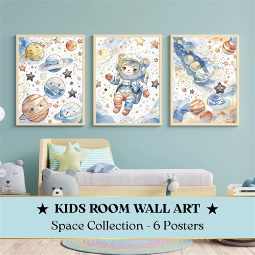 Kids Space Themed Posters, Solar System Planets Astronauts Nursery Classroom Art (digital Download) - Etsy