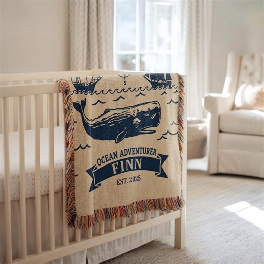Personalized Whale Baby Blanket, Nautical Nursery Decor, Ocean Adventurer Throw, Custom Name Baby Gift for Boys Nautical Crib Blanket Kids - Etsy
