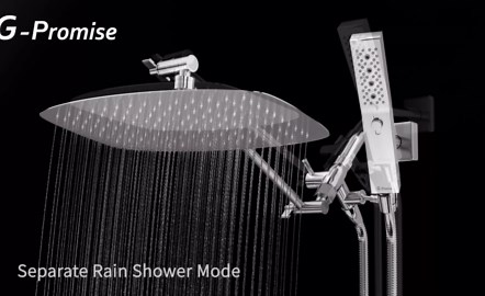 G-Promise All Metal 12 Inch Dual Square Shower Head with Handheld Spray Combo, Rain Shower Head, Adjustable Extension Arm, 3-Way Diverter, 71 Inch Extra Long Hose - A Bathroom Upgrade(Brushed Nickel)