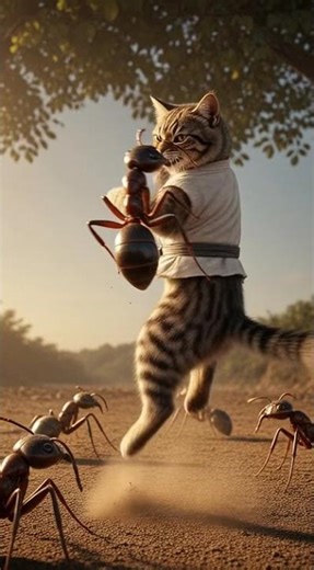 🐱🔥 Cat Goes Berserk! Continuous Kung-Fu Attacks on Ant Swarm #futuristicworld