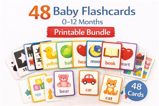 Montessori Baby Flashcards Bundle | 48 High Contrast Cards (0-12 Months) - Etsy