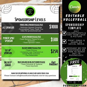 Volleyball Sponsorship Flyer Template: Editable Canva Design (digital Download) - Etsy