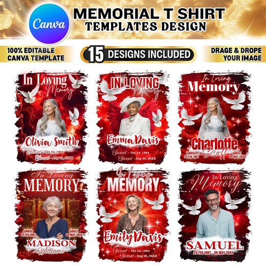 15x in Loving Memory Red T-shirt Templates | Canva Editable Memorial Designs | Rest in Peace Funeral & Celebration of Life Digital - Etsy