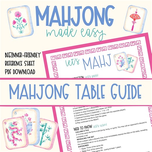 Mahjong Cheat Sheet | Mahjong Table Guide | Beginner-friendly | Printable PDF Download - Etsy