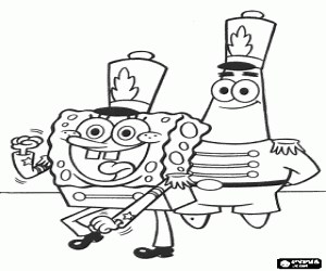 SpongeBob and Patrick with uniforms coloring page printable game