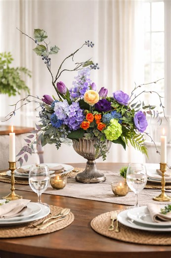 Spring Floral Centerpiece, Elegant Table Arrangement, Mother's Day Gift, Real touch florals