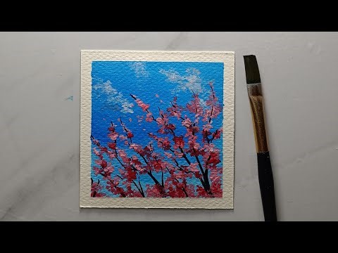 Beautiful Blossom Tree Painting | Easy Blossoms & Blue Sky Painting | Peaceful Blue Sky & Blossoms🌸