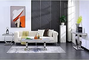 Asday 4 Piece Living Room Table Set, Grey and Silver Living Room Table Set with U-Base and Square Bottom Plate, Silver Coffee Table Set of 4