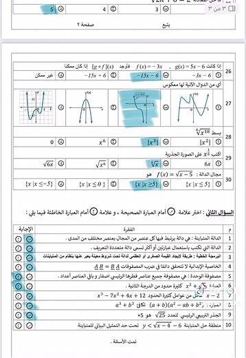 حل تمارين رياضيات الفصل الدراسي الأول للثاني ثانوي