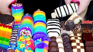 11K views · 551 reactions | ASMR RAINBOW CAKE PUSH POP, MAGNUM ICE CREAM, M&M'S, MARSHMALLOW TREAT, KINDER, GUMMY BEARS, CAKE 먹방 | Kim&Liz ASMR | Facebook