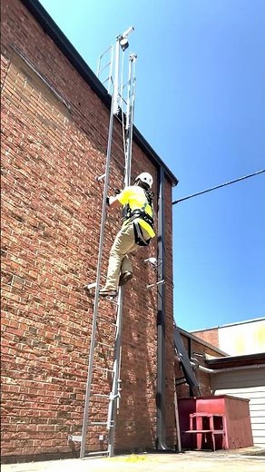 Worker Climbing Fixed Ladder to Rooftop #shorts