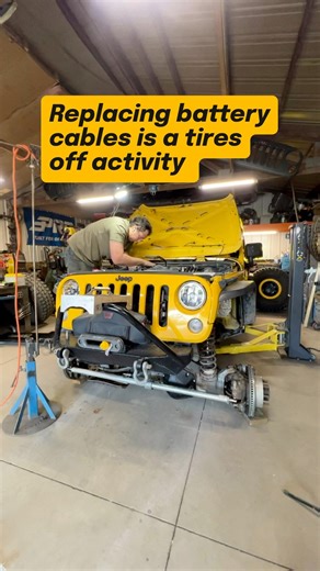 3.1K views · 25 reactions | full engine bay access Would you rather deal with moving around a step ladder for several hours, or take 5 min to remove the 42s and drop the Jeep real low??? #jeep #jeeplife #jeepproject #onetonjeeps | Yeller Life | Facebook