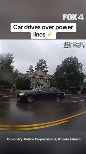 Car drives over power lines in Rhode Island