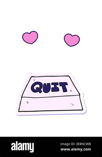 spinning hearts animation of sticker of a cartoon quit button Stock Video Footage - Alamy