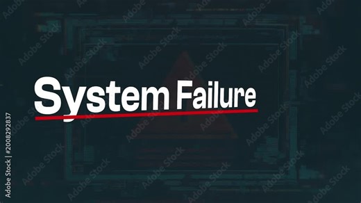System Failure: A digital depiction of system malfunction, warning users of potential downtime and data loss.
