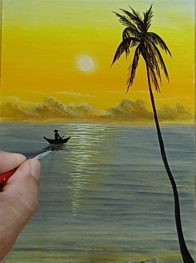 Como Pintar uma Paisagem de Pôr do Sol com Pescador