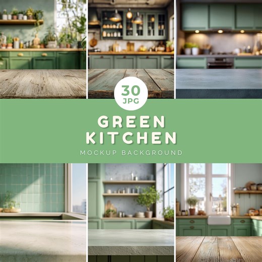 Green Kitchen Mockup Background - 30 JPG, Product Display Backdrop - Etsy
