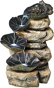 Frog and Four Lily Pad 21" High Large Rustic Indoor Outdoor Decor Faux Stone Floor Fountain with Light LED Standing Waterfall Water Feature for Outside Garden Patio Yard Backyard - John Timberland